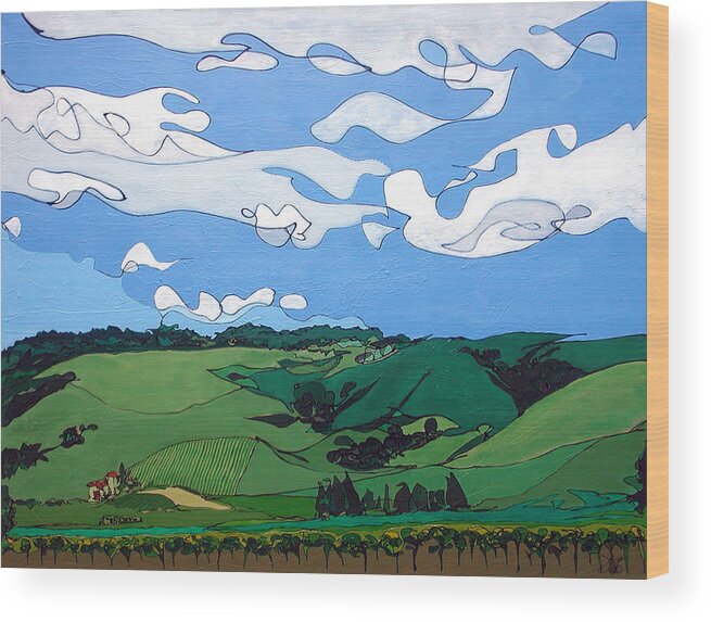 Landscape Wood Print featuring the painting Vineyard Landscape 1 by John Gibbs