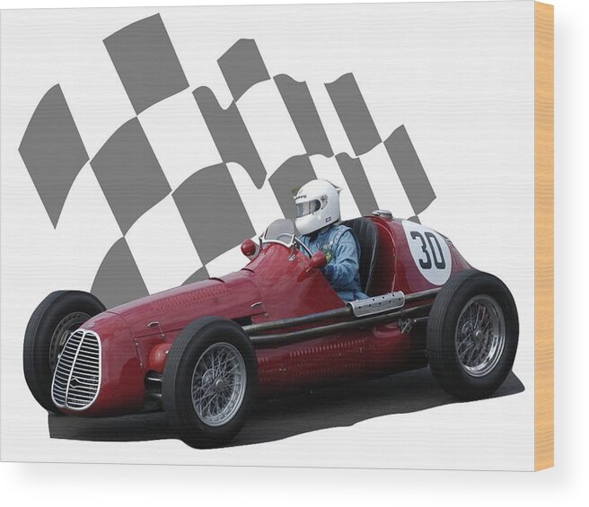 Racing Car Wood Print featuring the photograph Vintage Racing Car and Flag 6 by John Colley