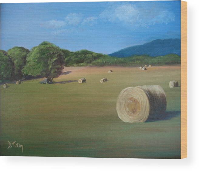 Hay Wood Print featuring the painting Virginia Hay Bales by Donna Tuten