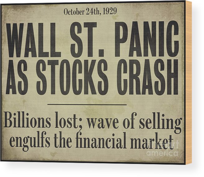 Wall St Crash Wood Print featuring the painting Wall Street Crash 1929 Newspaper by Mindy Sommers