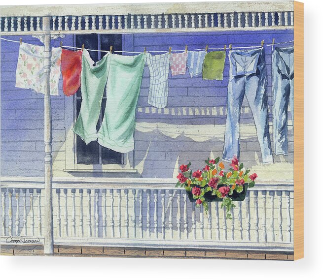 Washing Wood Print featuring the painting Wash Day by Cheryl Johnson