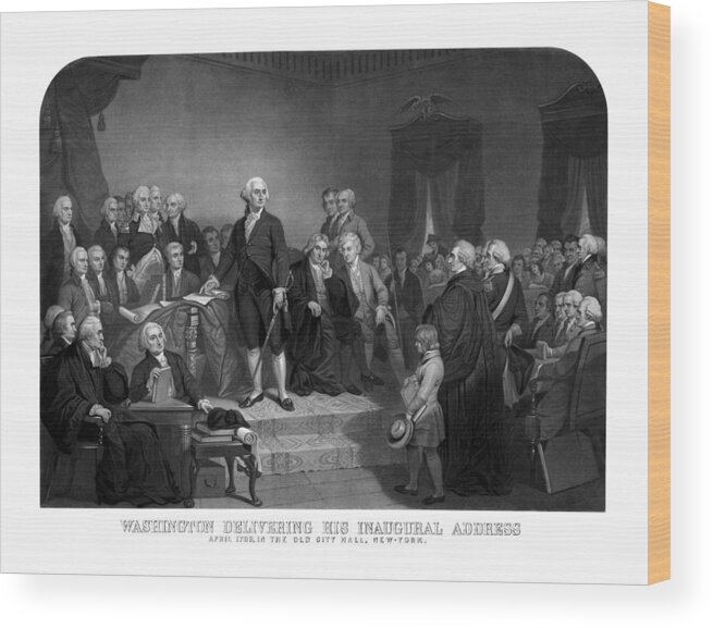 George Washington Wood Print featuring the drawing Washington Delivering His Inaugural Address by War Is Hell Store