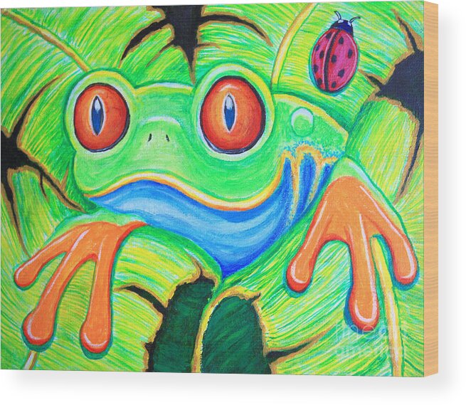 Frog Wood Print featuring the painting Watching You Red Eyed Tree Frog by Nick Gustafson
