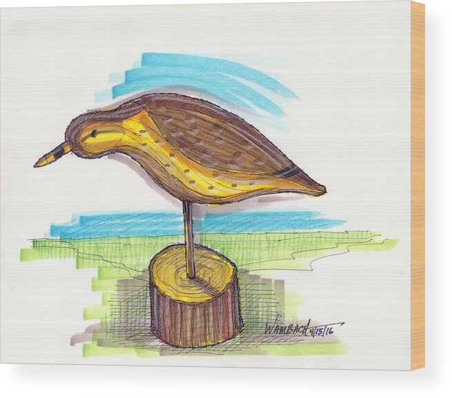 Water Fowl Wood Print featuring the drawing Water Fowl Motif #7 by Richard Wambach