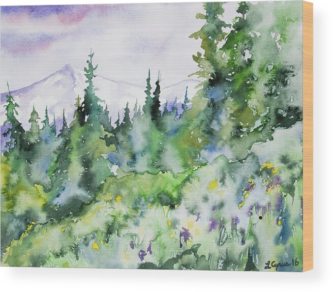 Rockies Wood Print featuring the painting Watercolor - Summer in the Rockies by Cascade Colors