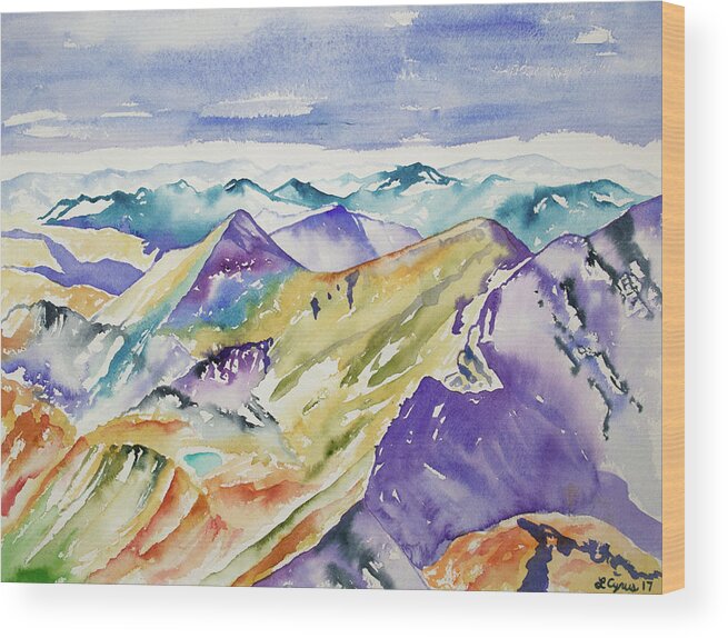 Belford Peak Wood Print featuring the painting Watercolor - View from Belford Peak by Cascade Colors
