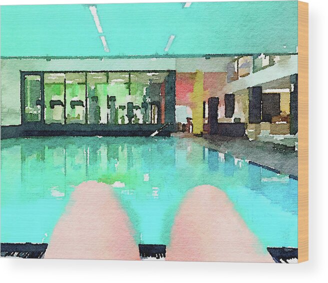 Pool Wood Print featuring the photograph Watercolour painting of relaxation on holiday by Anita Van Den Broek