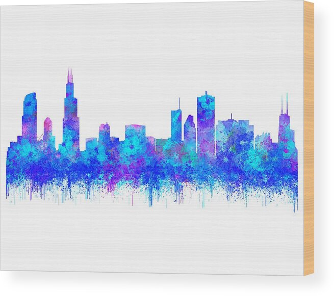 Chicago Wood Print featuring the painting Watercolour Splashes and dripping effect Chicago Skyline by Georgeta Blanaru