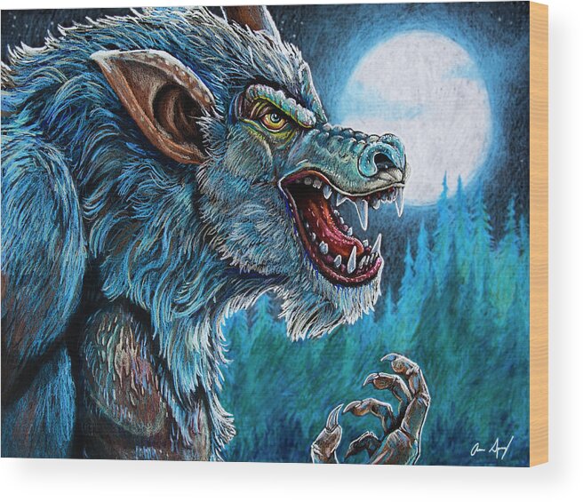 Werewolf Wood Print featuring the drawing Werewolf by Aaron Spong