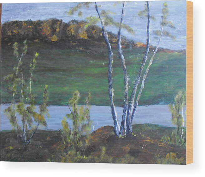 White Birch Wood Print featuring the painting White Birch In The Landscape by Michael and Mary ODonnell