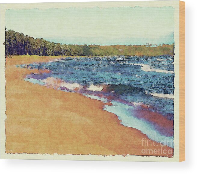 Lake Superior Nature Wood Print featuring the digital art White Caps On Lake Superior by Phil Perkins