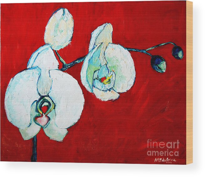 Orchid Wood Print featuring the painting White Orchid by Ana Maria Edulescu