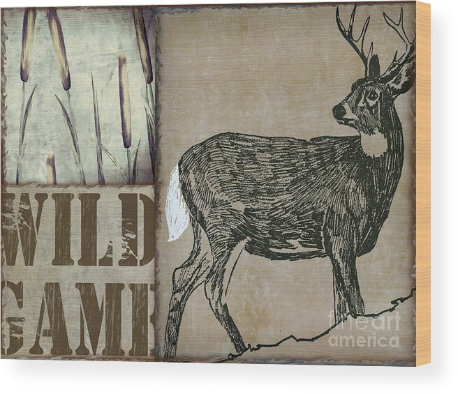 Wild Deer Wood Print featuring the painting White Tail Deer Wild Game Rustic Cabin by Mindy Sommers