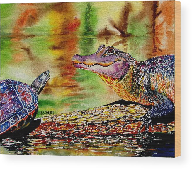 Alligator Wood Print featuring the painting Who's for Lunch by Maria Barry