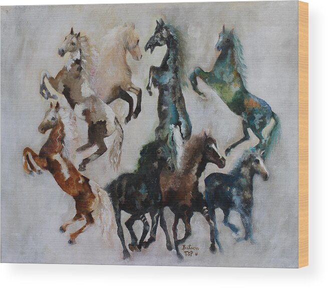 Wild Horses Wood Print featuring the painting Wild Horses Are Coming by Barbie Batson