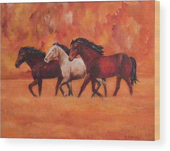 Horses Wood Print featuring the painting Wild Horses by Ellen Canfield
