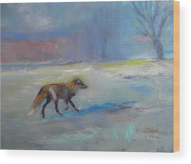 Winter Wood Print featuring the painting Wiley Fox by Susan Esbensen