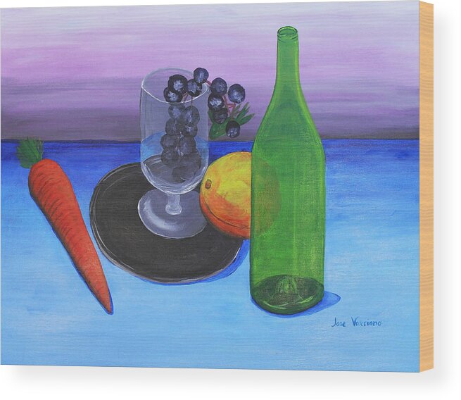 Acrylic Wood Print featuring the painting Wine glass and fruits by Martin Valeriano