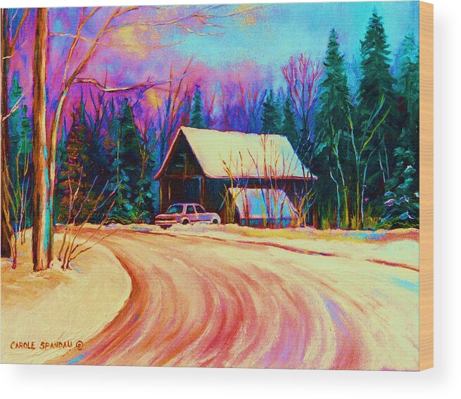 Landscape Wood Print featuring the painting Winter Getaway by Carole Spandau