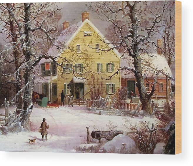 Winter Wood Print featuring the painting Winter Snow Scene by Currier and Ives