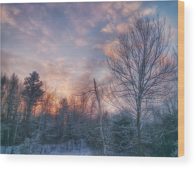 Winter Wood Print featuring the photograph Winter Sunset in New England by Mary Capriole