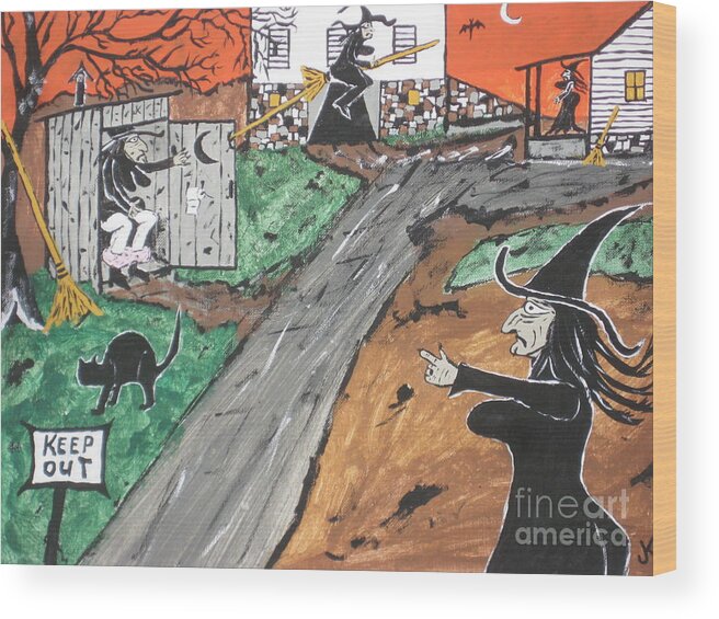  Halloween Wood Print featuring the painting Witches Outhouse by Jeffrey Koss