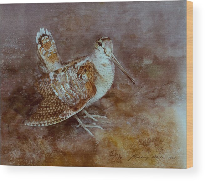 Woodcock Wood Print featuring the painting Woodcock by Attila Meszlenyi