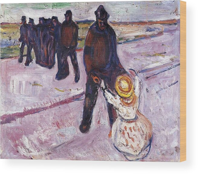Worker And Child - Edvard Munch Wood Print featuring the painting Worker and Child by MotionAge Designs