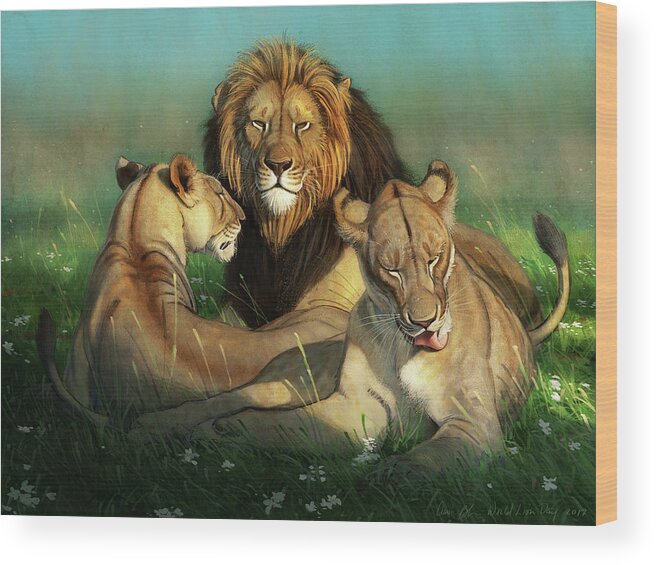Lions Wood Print featuring the digital art World Lion Day by Aaron Blaise