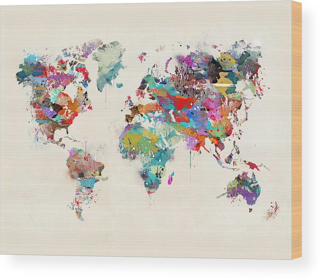 World Map Wood Print featuring the painting World Map Watercolor by Bri Buckley