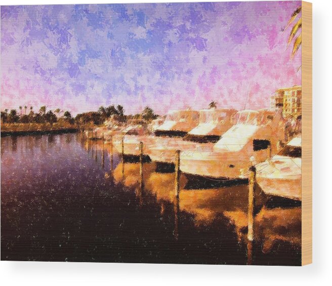 Boats Wood Print featuring the mixed media Yacht Club Row by Florene Welebny