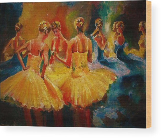 Dance Wood Print featuring the painting Yellow costumes by Khalid Saeed