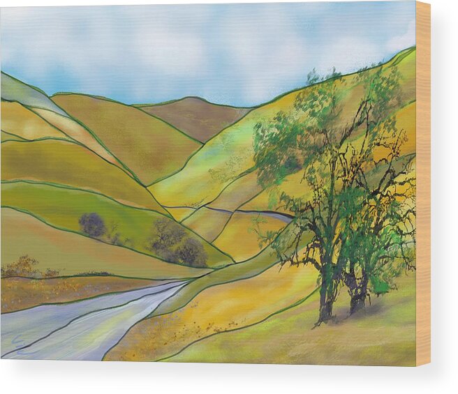Victor Shelley Wood Print featuring the digital art Yellow Foothills by Victor Shelley