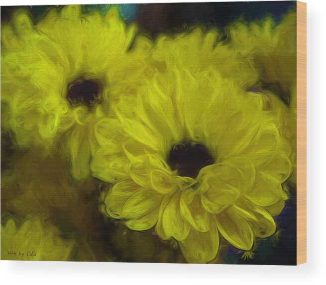 Flower Wood Print featuring the painting Yellow mums by Lilia S