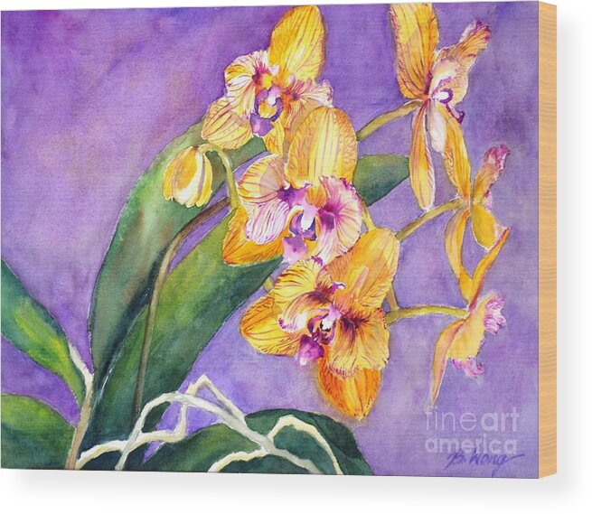 Orchids Wood Print featuring the painting Yellow orchids by Betty M M Wong