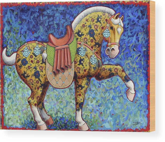 Chinese Horse Wood Print featuring the painting Yellow Tang Ride by Ande Hall