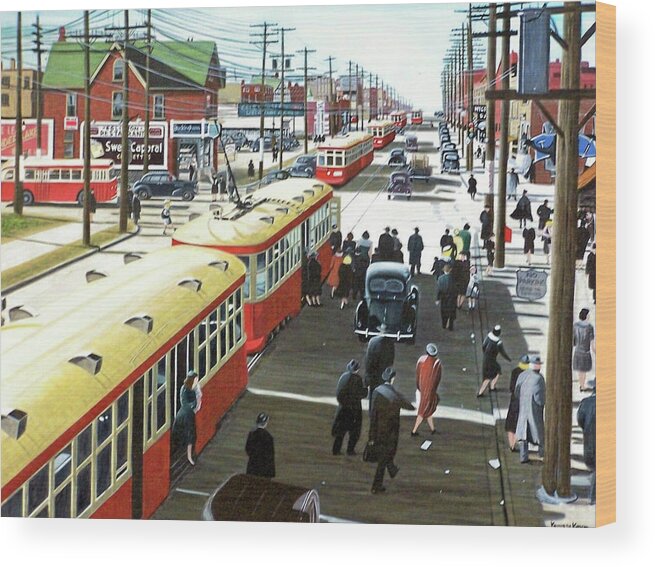 Historic Toronto Wood Print featuring the painting Yonge and Eglinton 1944 by Kenneth M Kirsch