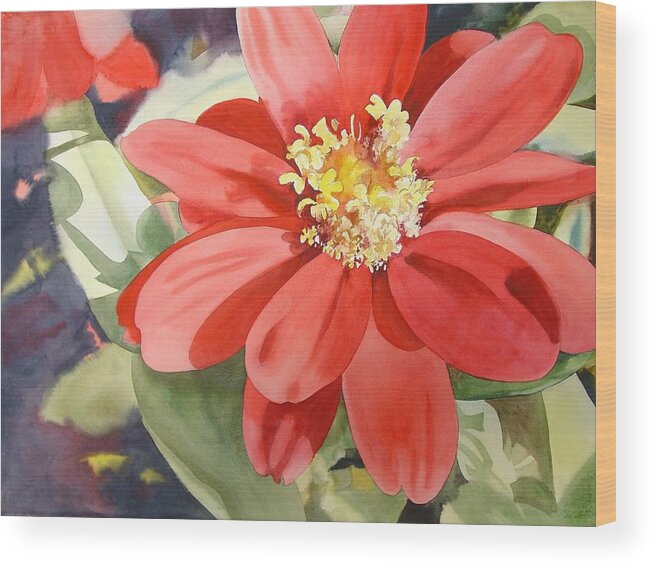 Floral Wood Print featuring the painting Zinia by Marlene Gremillion