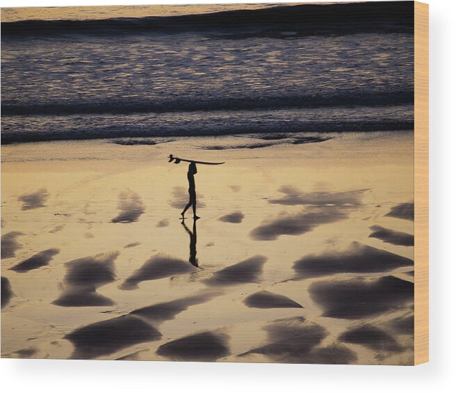 Beach Wood Print featuring the photograph End Of Surfing Session #1 by Jorg Becker