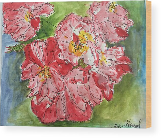 Red Flowers Wood Print featuring the mixed media Floral abstract by Barbara Anna Knauf