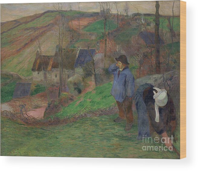 Paul Gauguin Wood Print featuring the drawing Landscape In Brittany. Artist Gauguin #1 by Heritage Images