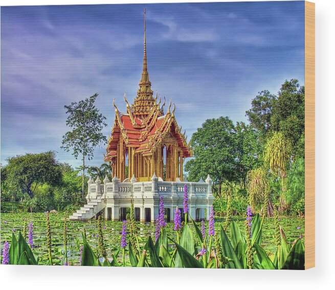 Thai Culture Wood Print featuring the photograph Lotus Pond Royal Pavilion #1 by Igor Prahin