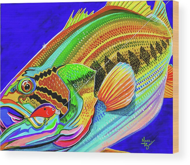 Bass Wood Print featuring the painting Luminous Largemouth by Mark Ray