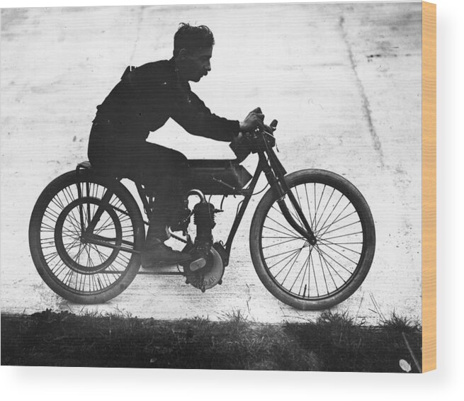 Motorcycle Racing Wood Print featuring the photograph Matchless Motorcycle #1 by Topical Press Agency