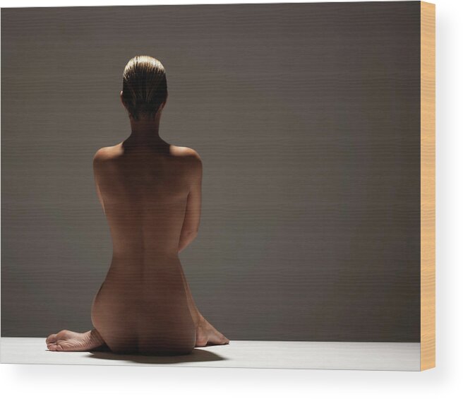 The Human Body Wood Print featuring the photograph Naked Woman Sitting, Rear View #1 by John Lamb