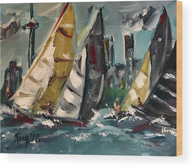 Harbor Wood Print featuring the painting Racing Day by Roxy Rich