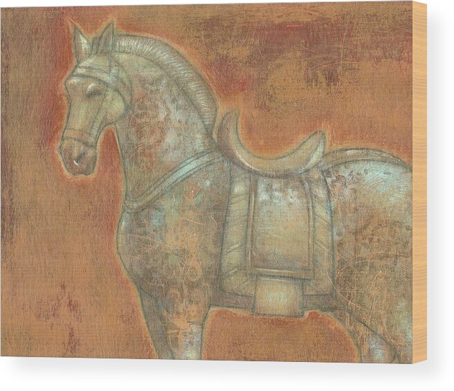 Transitional Wood Print featuring the painting Tang Horse II #1 by Norman Wyatt