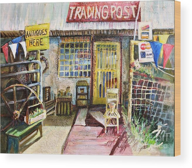 Trading Post Wood Print featuring the painting Texas Store Front by Linda Shackelford