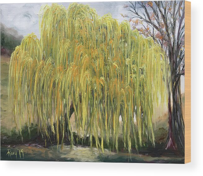 Weeping Willow Wood Print featuring the painting The Willow Tree #1 by Roxy Rich