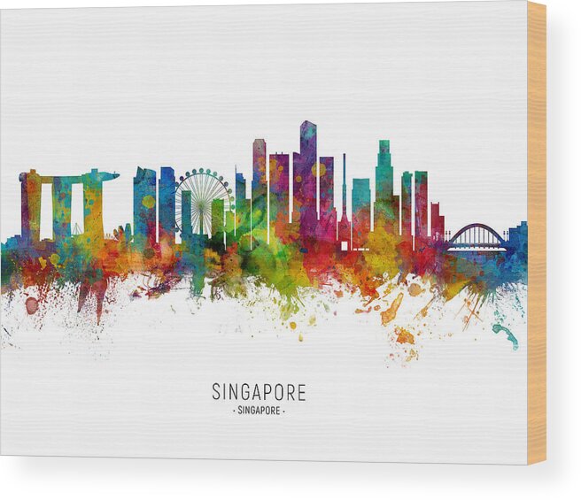 Singapore Wood Print featuring the digital art Singapore Skyline #10 by Michael Tompsett